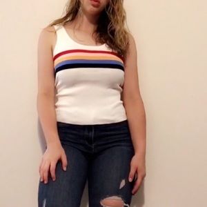 Super cute, two finger, white tank top.